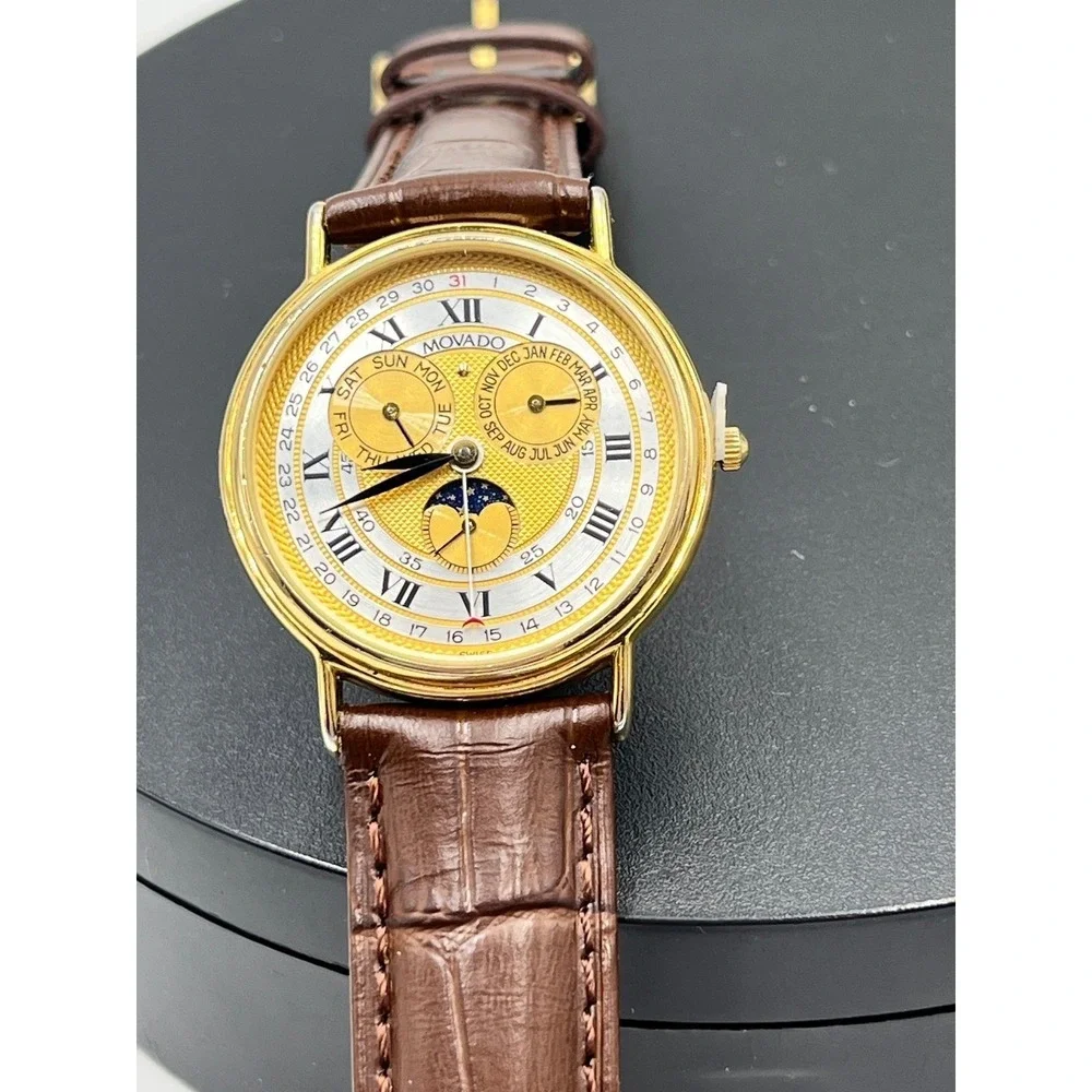 Movado Vintage Triple Calendar Moonphase Quartz Watch 87-03-662 Swiss Made 34mn